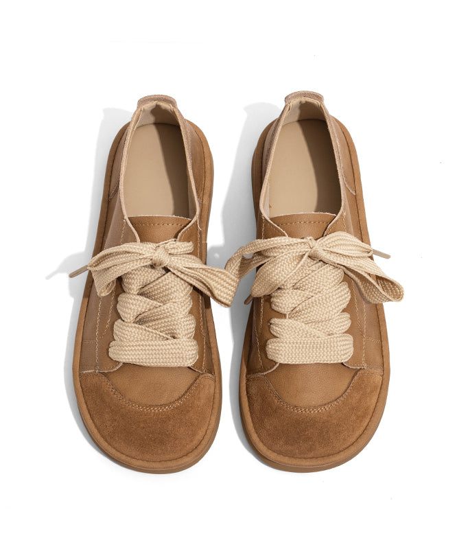 Comfortable Camel Lace Up Flats Shoes