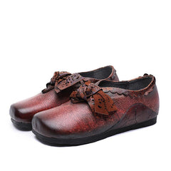 Red Flat Shoes Cowhide Leather Splicing Flat Shoes