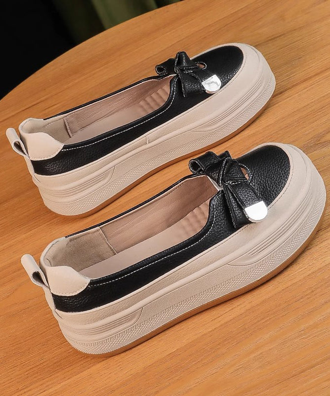 Apricot Comfortable Splicing Bow Casual Platform Shoes