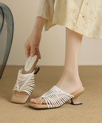 Beige Wedge Faux Leather Chic Splicing Slide Sandals