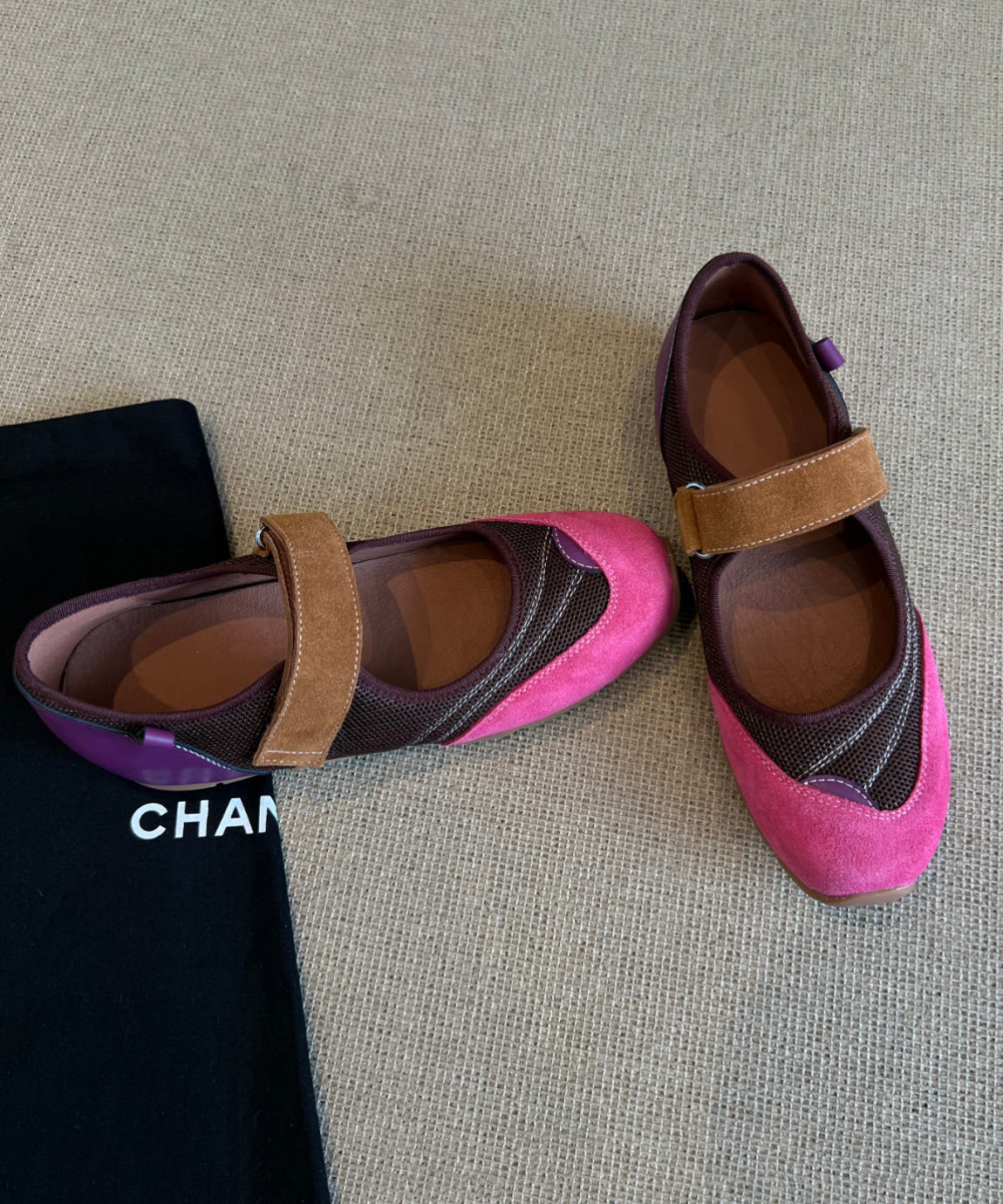 Stylish Pink Purple Flat Feet Shoes Splicing Buckle Strap