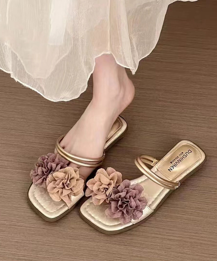 French Gold Flower Comfortable Slide Sandals