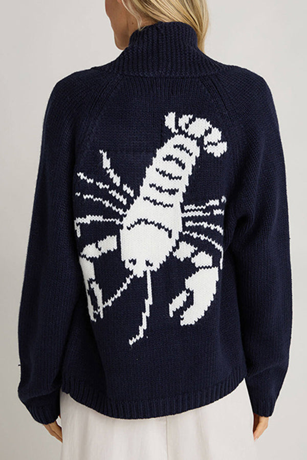 Lobster Pattern Casual Long Sleeve Knit Cardigan