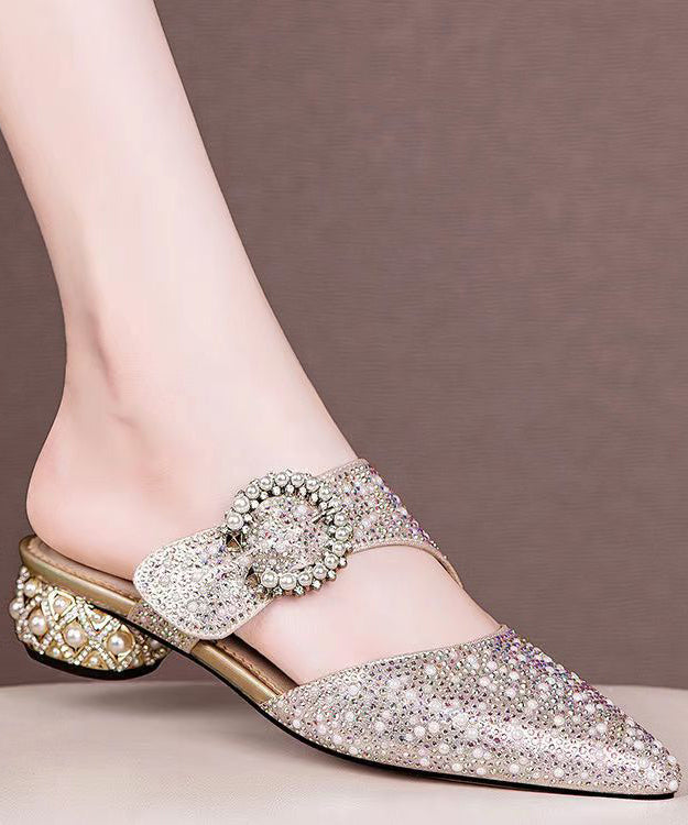Versatile Silver Nail Bead Zircon Pointed Slide Sandals
