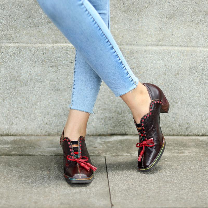 Vintage Leather Bowknot Casual Shoes