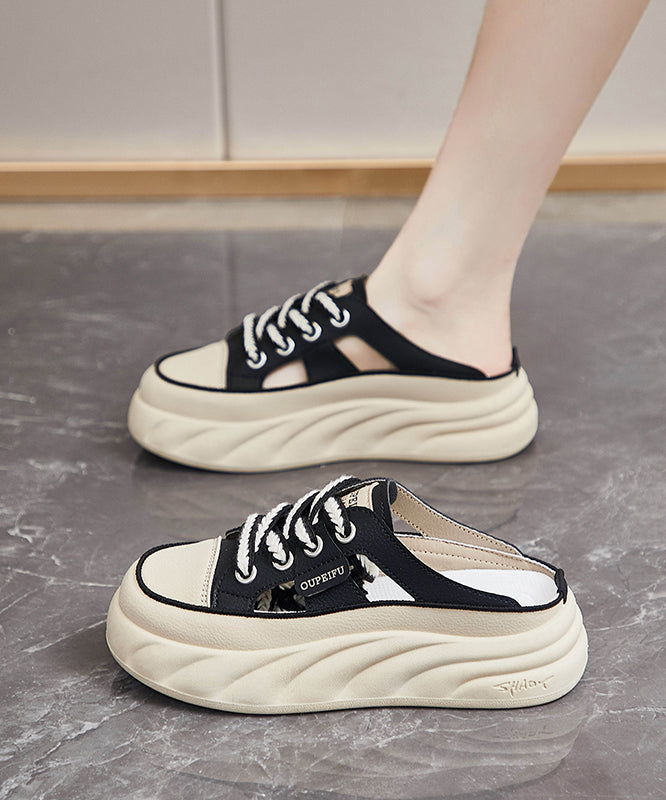 Comfy Splicing Platform Khaki Faux Leather Slide Sandals