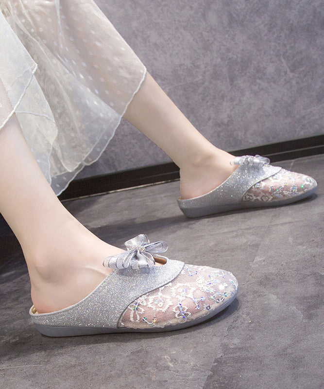 Gold Mesh Breathable Bow Flat Slide Sandals