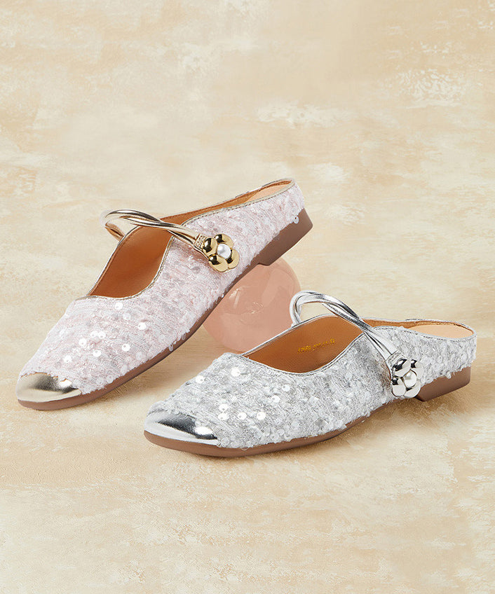 Pink Sequins Splicing French Slide Sandals