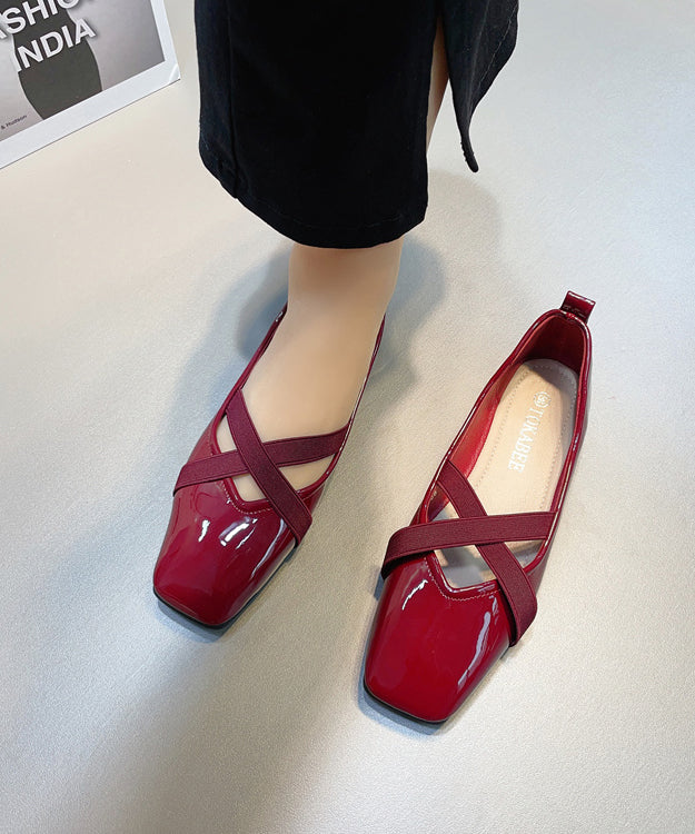 Wine Red Faux Leather Flat Shoes For Splicing Cross Strap