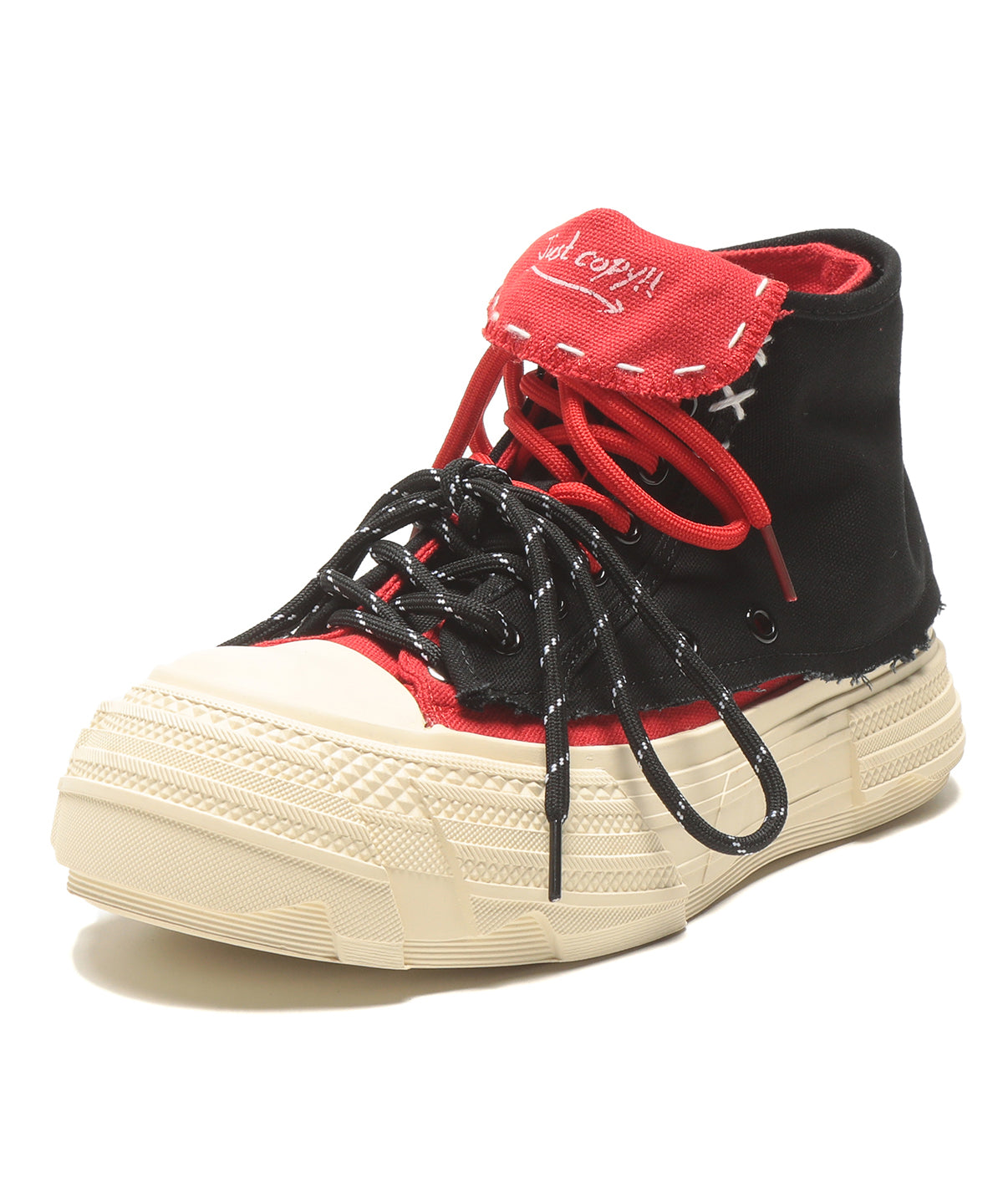 Comfortable Splicing Platform Flat Shoes Black Red Canvas Lace Up