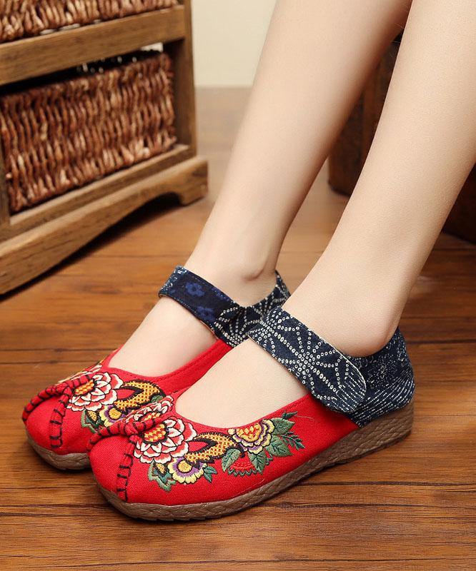 Red Cotton Embroideried Fabric Flat Shoes For Splicing Flats