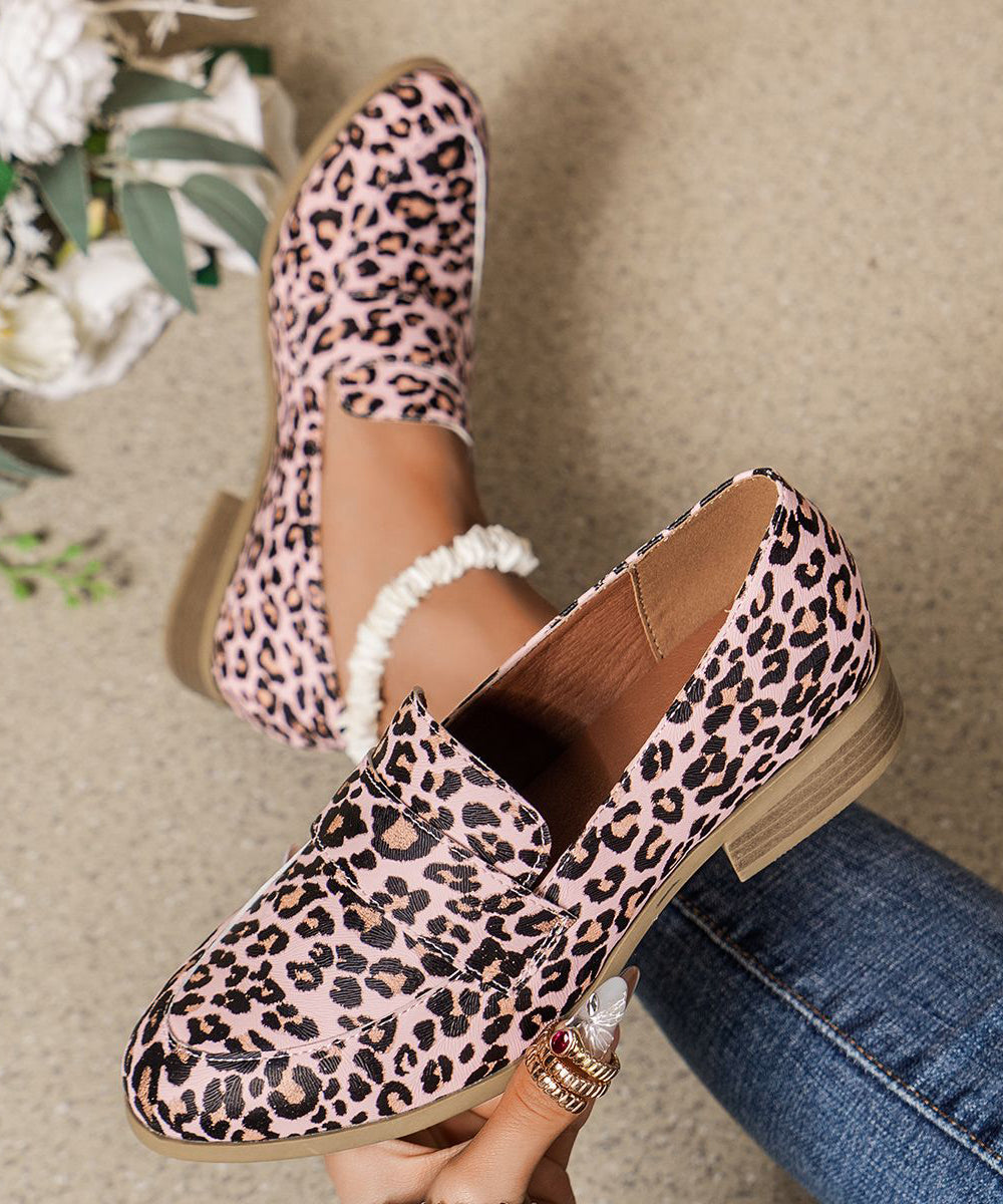 Unique Pink Leopard Original Design Flat Shoes Faux Leather