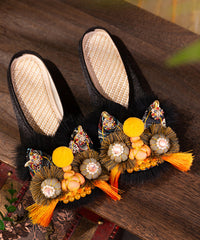 Handmade Comfortable Black Satin Slippers
