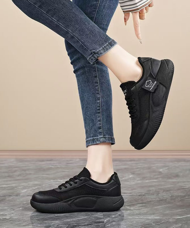 Black Platform Breathable Mesh Stylish Splicing Flat Feet Shoes
