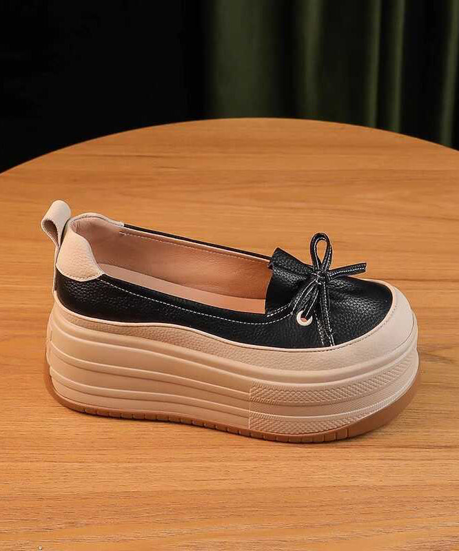 Black Platform Shoes Faux Leather Unique Splicing