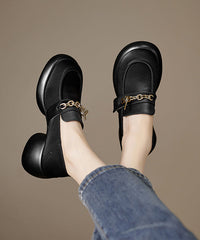 Beige Cowhide Leather Loafer Shoes Platform Splicing