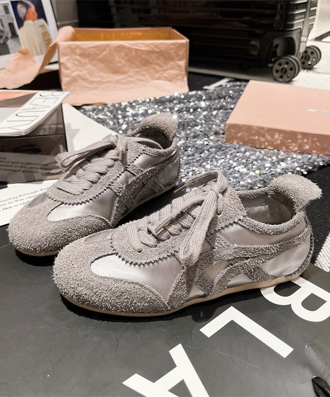 Lace Up Splicing Sport Flats Yellow Suede