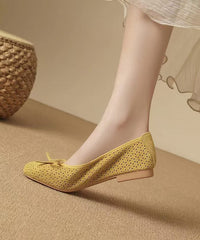 Yellow Flat Shoes Faux Leather Bow Comfy Hollow Out