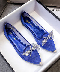 Summer Champagne Bow Zircon Pointed Flat Shoes