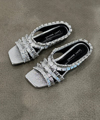 Black Wrinkled Sheepskin Slide Sandals Peep Toe