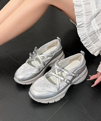Silver Bow Cross Strap Splicing Stylish Platform Flats