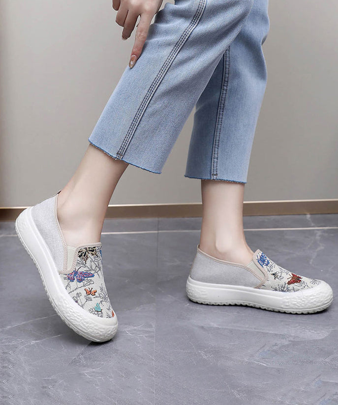 Women Casual Embroidered Flats Black Cotton Fabric