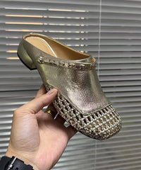 Summer New Black Hollow Out Woven Faux Leather Slide Sandals