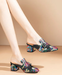 Yellow Embroidered Zircon Satin Chunky Sandals