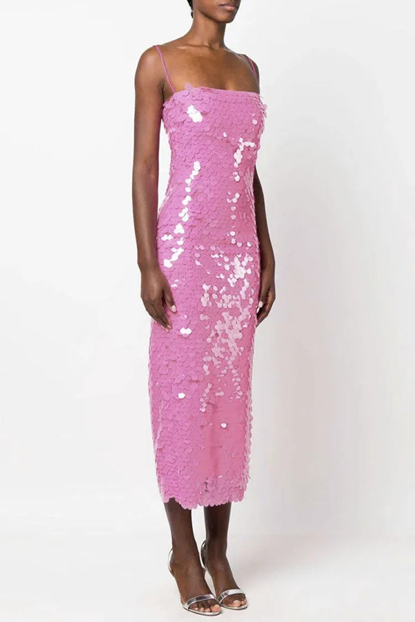 Sequined Halter-neck Backless Slim Fit Slit Midi Dress
