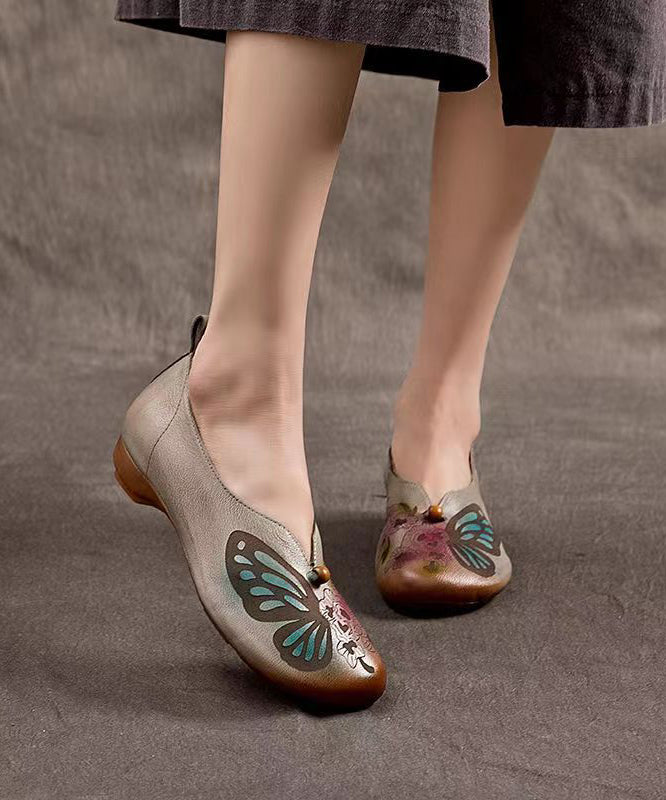 Spring New Boho Embossed Cowhide Flats Shoes