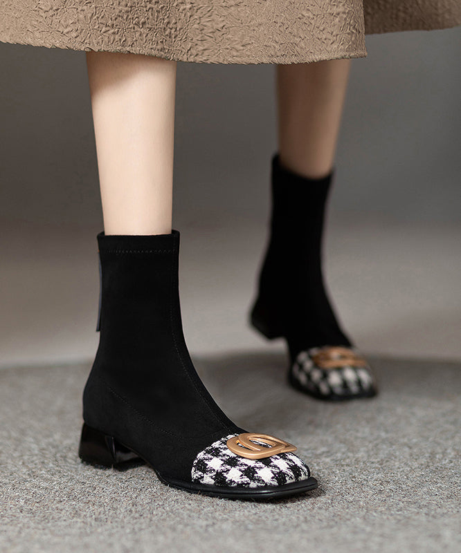 Splicing Chunky Boots Black Suede Sequined