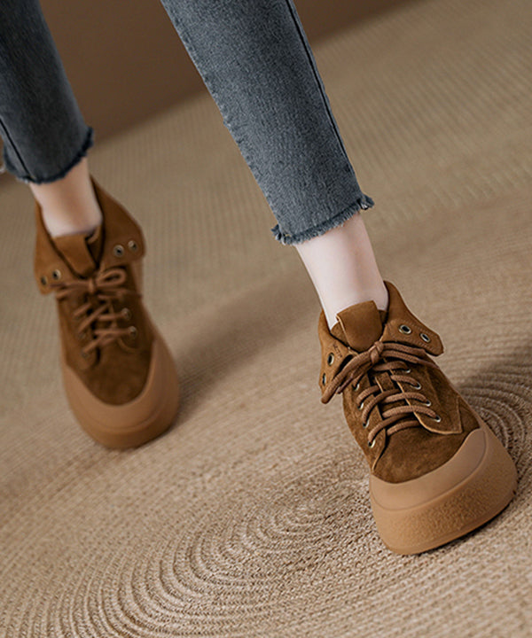 Khaki Suede Lace Up Splicing Boots