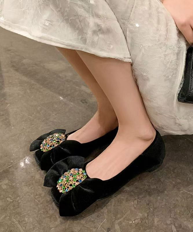Blue Flat Feet Shoes Velour Chic Splicing Bow Zircon