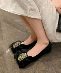 Blue Flat Feet Shoes Velour Chic Splicing Bow Zircon