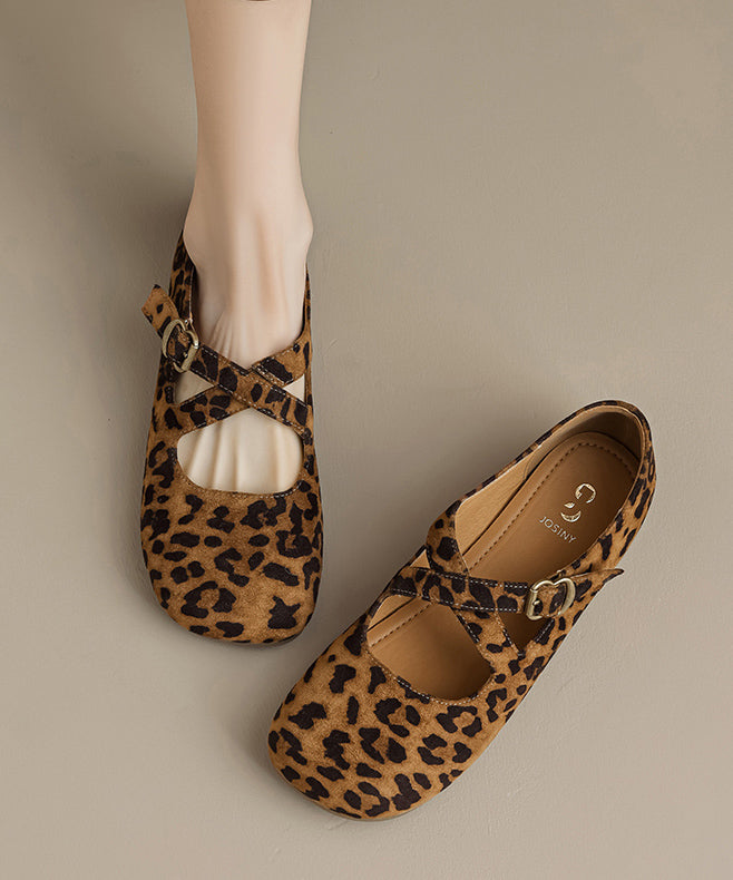 Leopard Cross Strap Splicing Stylish Suede Flats