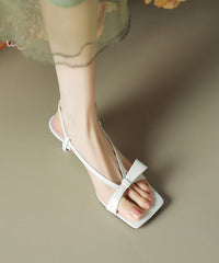 Red Cowhide Leather Bow Splicing French Sandals Peep Toe