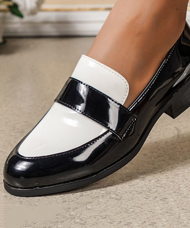 Black Round Head Splicing Faux Leather Low Heel Flats Shoes