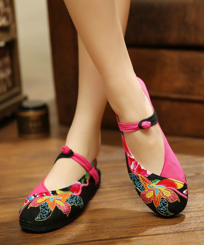 Green Flat Shoes Embroideried Cotton Fabric Splicing Flat Shoes
