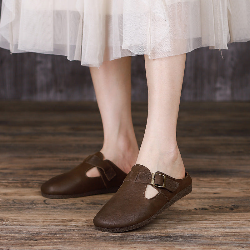 Summer Leather Retro Casual Flat Slippers