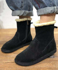 Soft Coffee Cowhide Leather Boots Fuzzy Wool Lined Ankle Boots