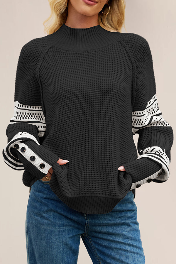 Color-blocked Loose Long-sleeved Knit Sweater