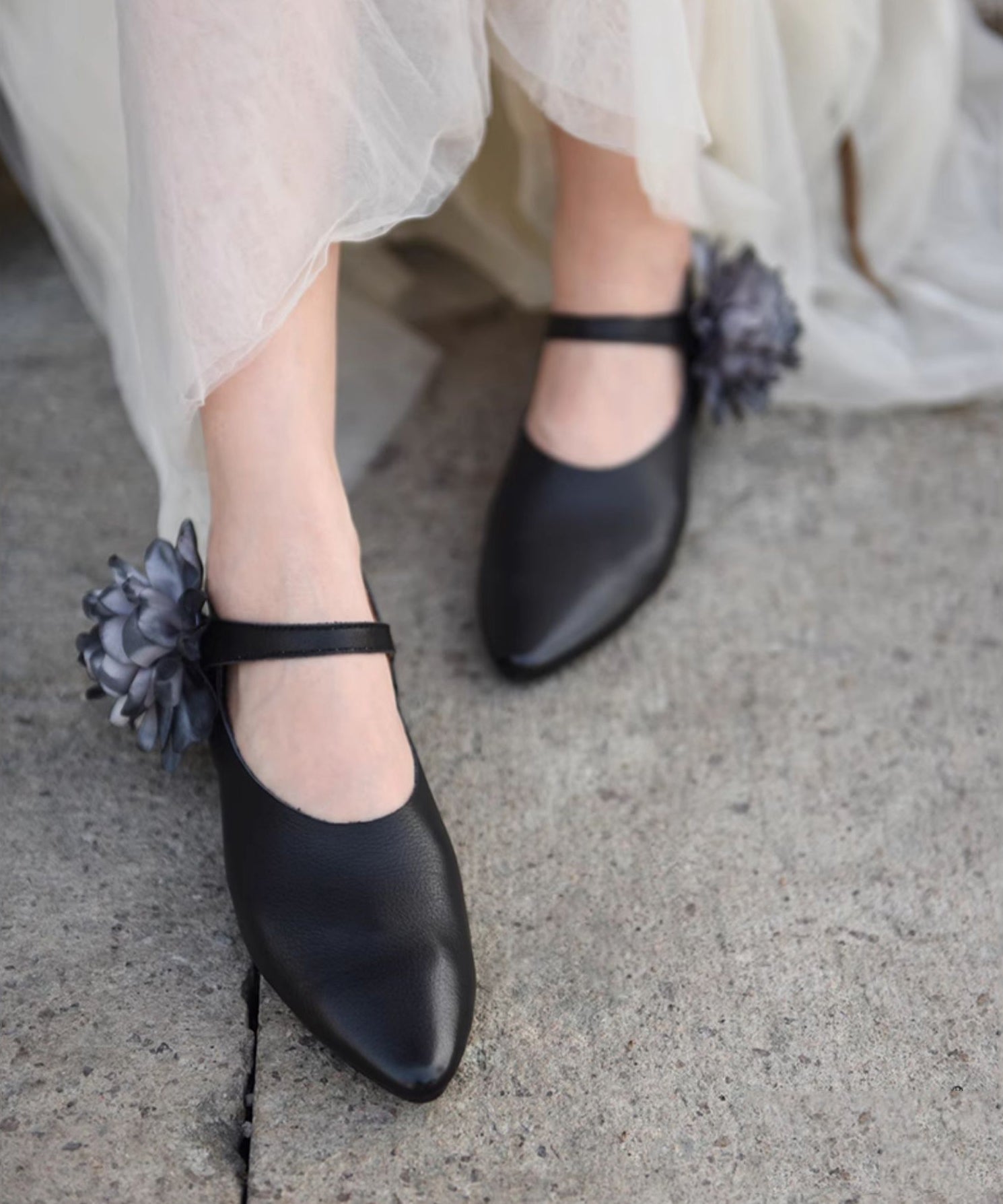 Coffee Flat Shoes For Buckle Strap Splicing Floral