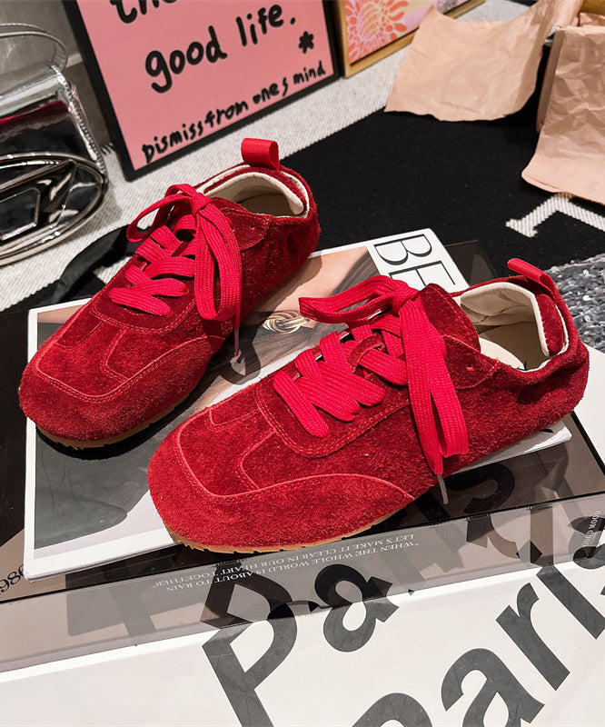 Casual Soft Comfy Blue Suede Flat Shoes Splicing Lace Up