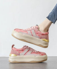 Casual Pink Print Splicing Platform Flats Lace Up