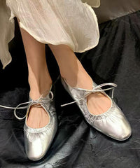 Gold Lace Up Faux Leather Splicing Flat Shoes Women