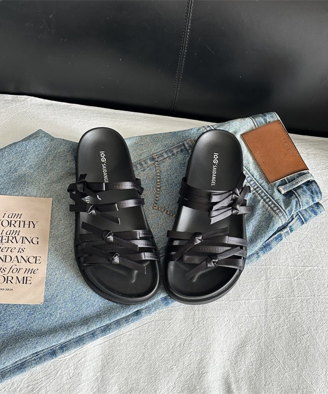 New Fashion Versatile Silver Bow Platform Slide Sandals