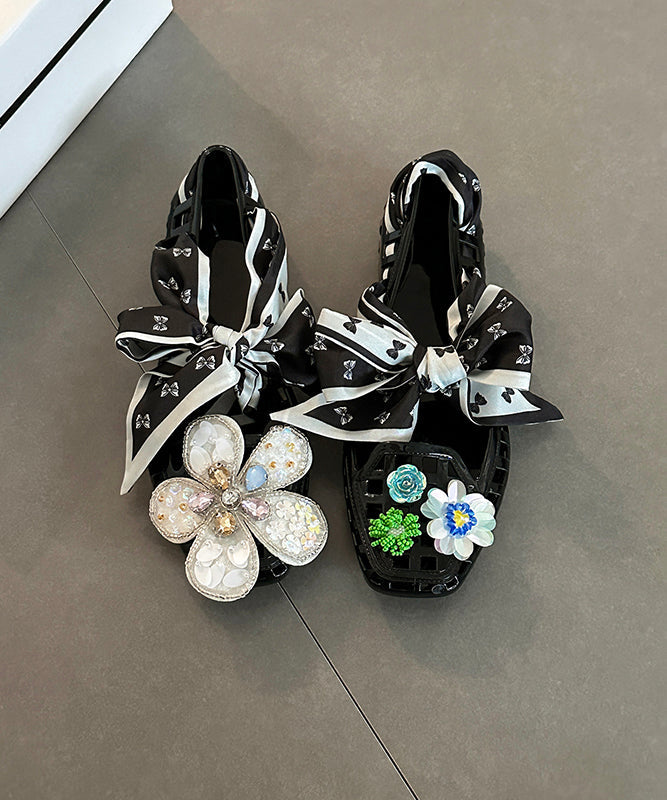 Fashion Red Hollow Out Flower Square Toe Flats Shoes