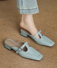 Comfy Splicing Chunky Blue Sheepskin Slide Sandals