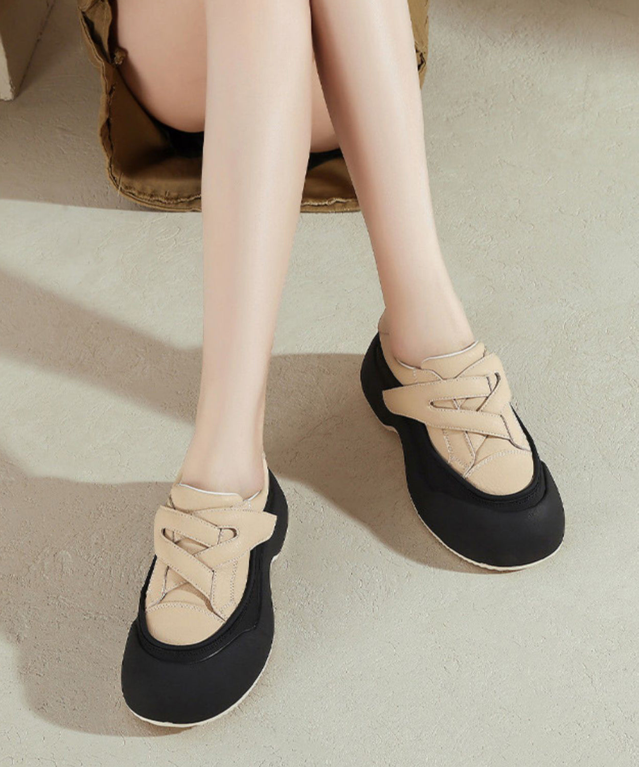 Beige Platform Faux Leather Casual Splicing Flat Shoes