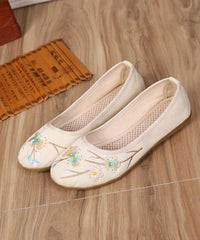 Art Splicing Flat Shoes For Beige Embroideried Cotton Linen Fabric